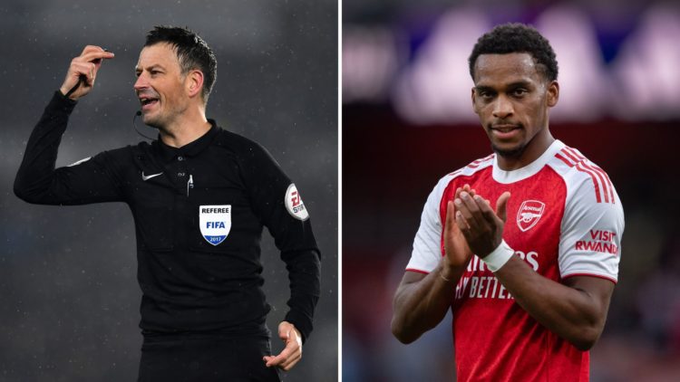 Split Image of Match Referee, Mark Clattenburg makes a decision during The Emirates FA Cup Fourth Round match between Derby County and Leicester Ci...