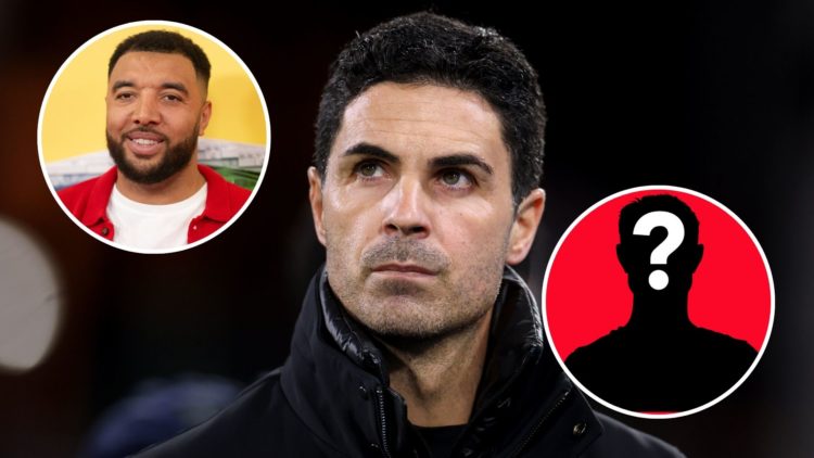 Image of Mikel Arteta, Manager of Arsenal, looks on prior to the Premier League match between Crystal Palace FC and Arsenal, insets of Troy Deeney ...