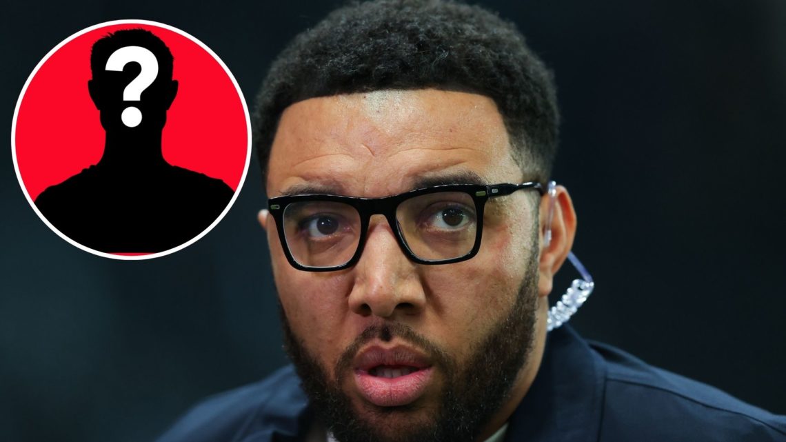 Image of pundit Troy Deeney during the Carabao Cup Semi Final Second Leg match between Newcastle United and Arsenal, inset of a mystery player