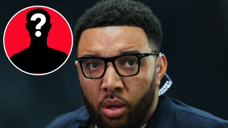 Image of pundit Troy Deeney during the Carabao Cup Semi Final Second Leg match between Newcastle United and Arsenal, inset of a mystery player