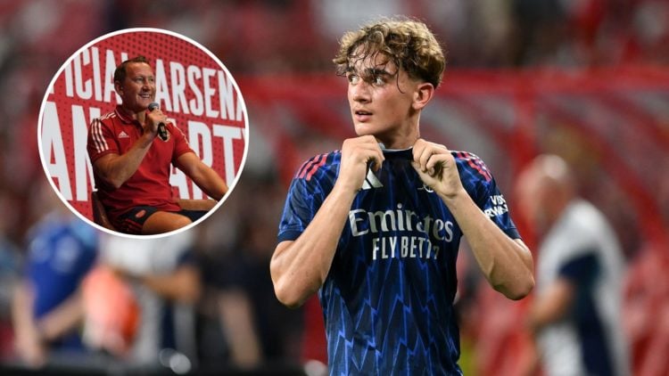 Image of Max Dowman looks on during Arsenal's game against Newcastle in Singapore., inset of Ray Parlour speaking at an event during Arsenal's Pre-...