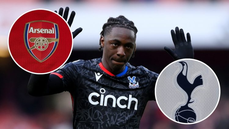 Image of Eberechi Eze of Crystal Palace acknowledges the fans following the team's defeat during the Premier League match between Arsenal FC and Cr...