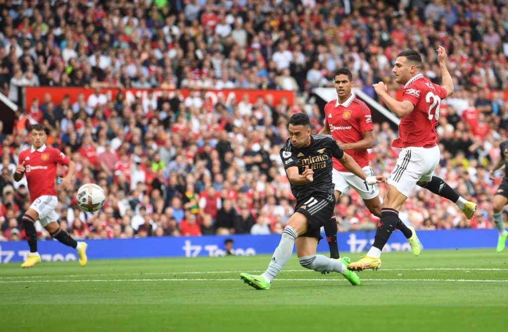 Gabriel Martinelli in action during Manchester United v Arsenal FC in the Premier League.