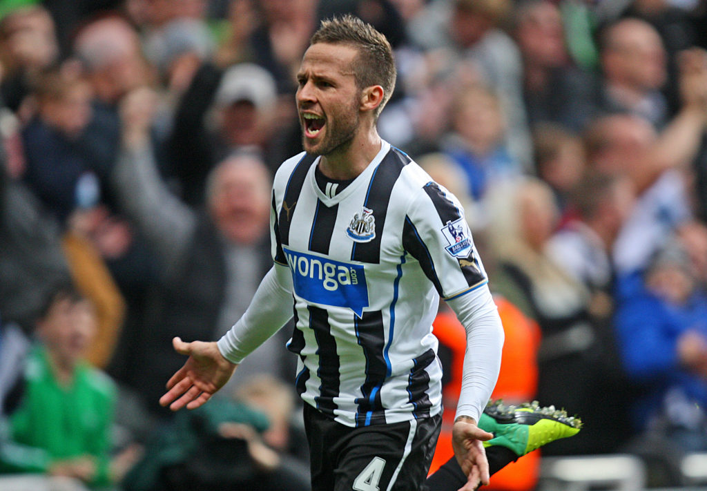 Yohan Cabaye celebrates scoring for Newcastle against Liverpool