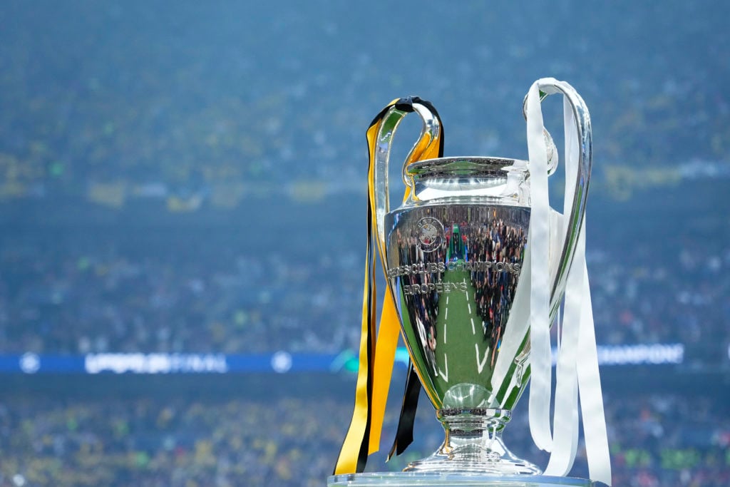 A general view of the Champions League trophy