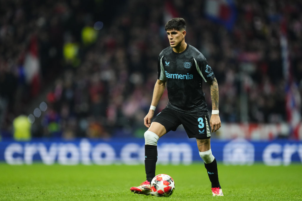 Piero Hincapie centre-back of Bayer 04 Leverkusen and Ecuador during the UEFA Champions League 2024/25 League Phase MD7 match between Atletico de Madrid and Bayer 04 Leverkusen at Riyadh Air Metropolitano on January 21, 2025