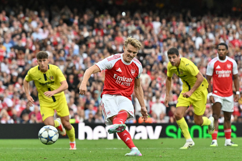 Martin Odegaard scores a penalty during Arsenal v Villarreal in the pre-season friendly clash.