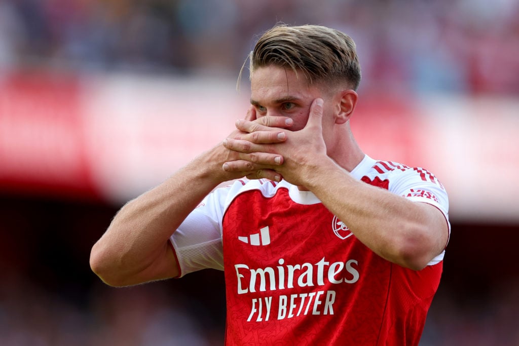 Viktor Gyokeres celebrates after scoring for Arsenal