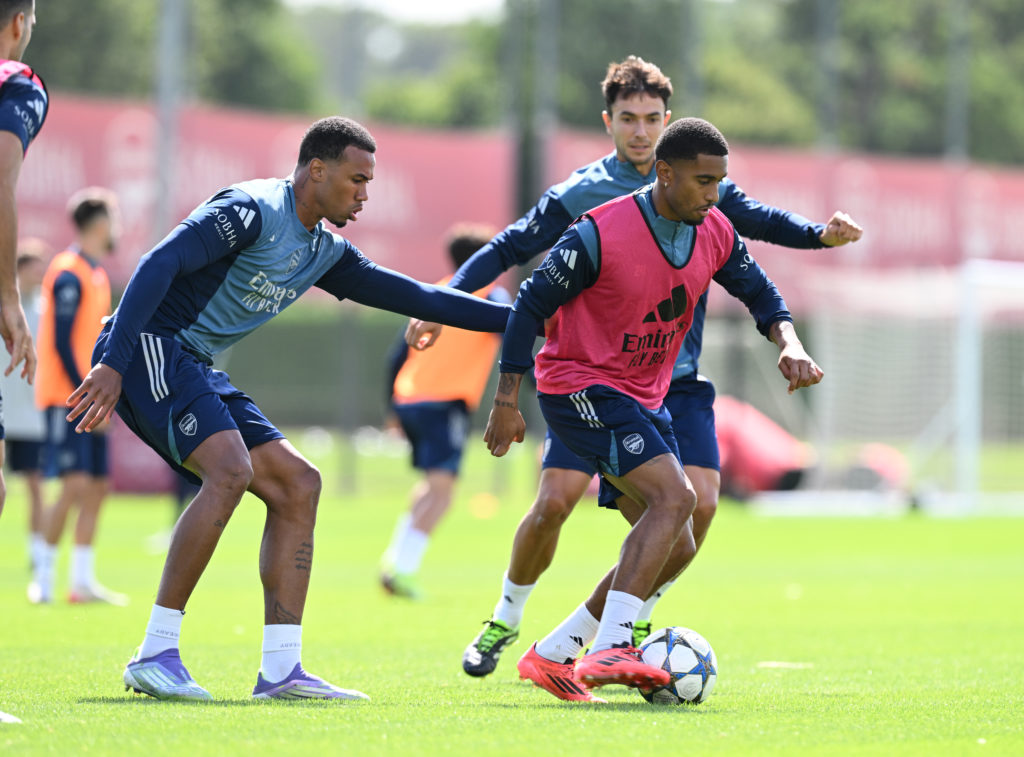Gabriel Magalhaes in action during an Arsenal Training Session.