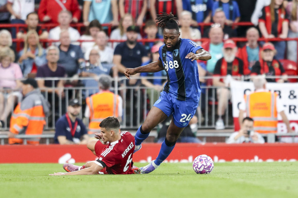Arsenal target Antoine Semenyo in action during Liverpool v Bournemouth in the Premier League.
