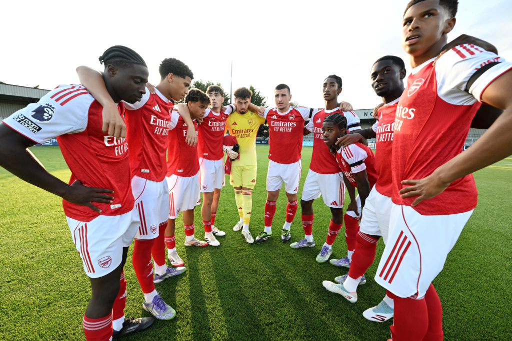 Arsenal under-21 players look on before a clash with Fulham