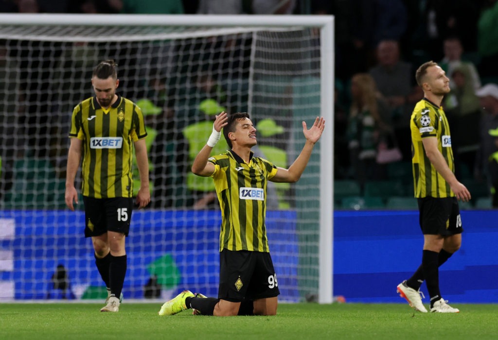 Ricardinho of Kairat Almaty reacts after the UEFA Champions League Play-offs Round First Leg match between Celtic and Kairat Almaty at Celtic Park on August 20, 2025