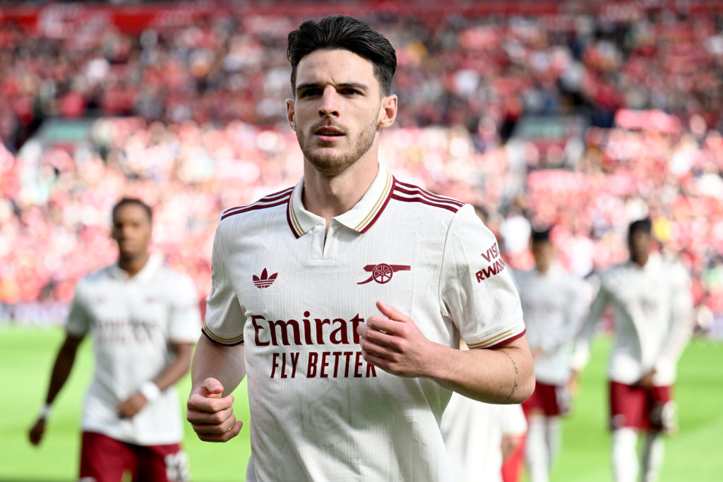 Declan Rice in action during Liverpool v Arsenal in the Premier League clash.