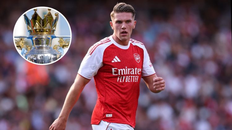 Image of Viktor Gyoekeres of Arsenal during the pre-season friendly match between Arsenal and Villarreal, inset of The Premier League trophy