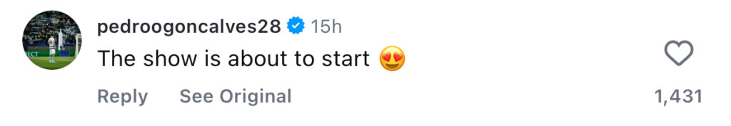 Pedro Goncalves responds to Viktor Gyokeres on Instagram.