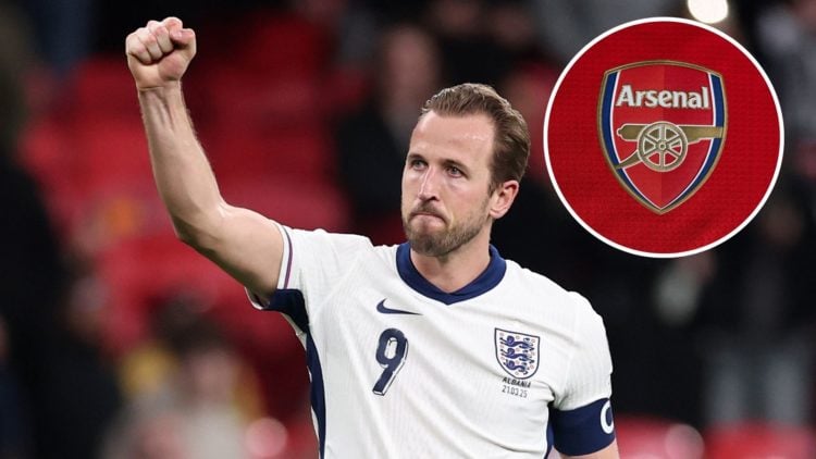 Image of Harry Kane of England celebrates victory following the FIFA World Cup 2026 European Qualifier between England and Albania, inset of A deta...