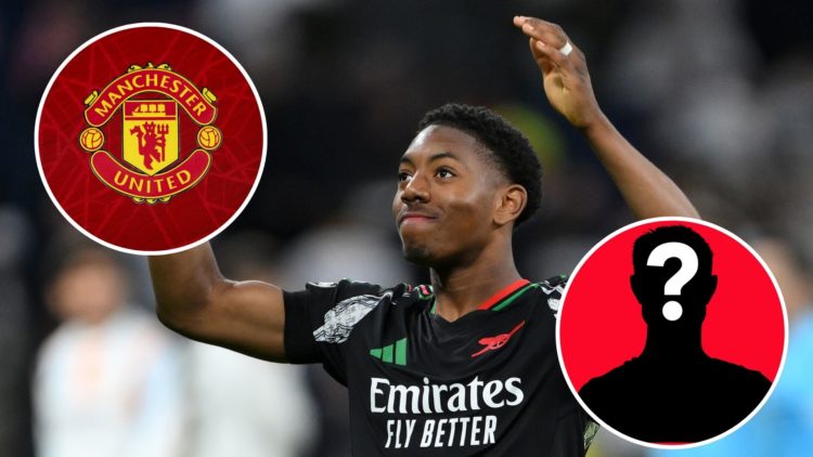 Image of Myles Lewis-Skelly of Arsenal celebrates victory following the UEFA Champions League 2024/25 Quarter Final Second Leg match between Real M...
