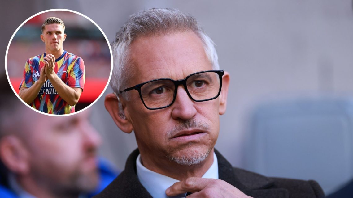 Image of BBC Match of the Day presenter Gary Lineker during the Emirates FA Cup Semi Final match between Manchester City and Chelsea, inset of Vikt...
