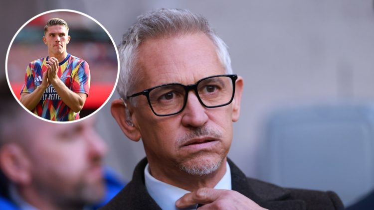 Image of BBC Match of the Day presenter Gary Lineker during the Emirates FA Cup Semi Final match between Manchester City and Chelsea, inset of Vikt...