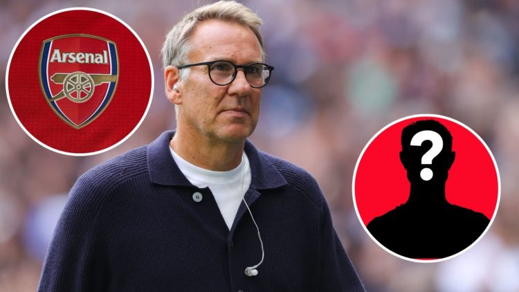 Image of Sky Sports pundit Paul Merson during the Premier League match between Tottenham Hotspur FC and Arsenal, inset of A detailed view of the ba...