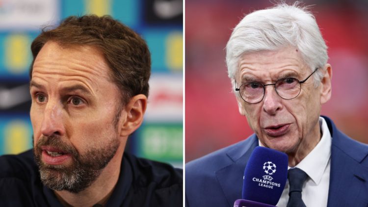 Split Image of Gareth Southgate, Manager of England, speaks during the England Men UEFA Euro 2024 Training Squad Announcement, Arsene Wenger, footb...