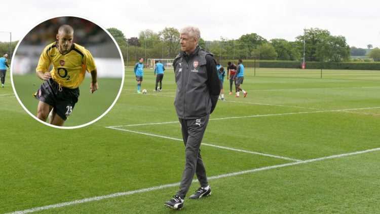 Image of Arsenal manager Arsene Wenger during a training session at London Colney, inset of David Bentley of Arsenal during the LG Amsterdam Tourna...