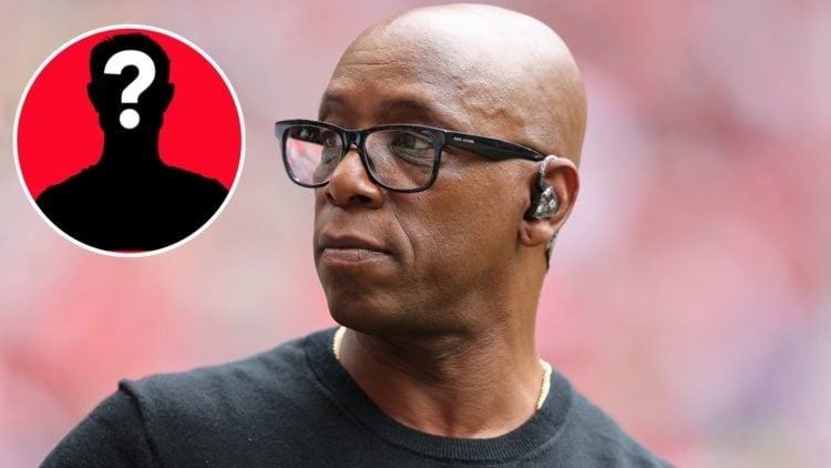 Image of Ian Wright, ITV Sports pundit during the 2024 FA Community Shield match between Manchester United and Manchester City, inset of a mystery ...