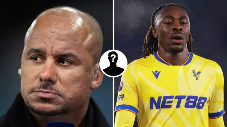 Amazon Prime pundit Gabriel Agbonlahor before the Premier League match between Aston Villa and Liverpool FC at Villa Park (L), Eberechi Eze of Crys...