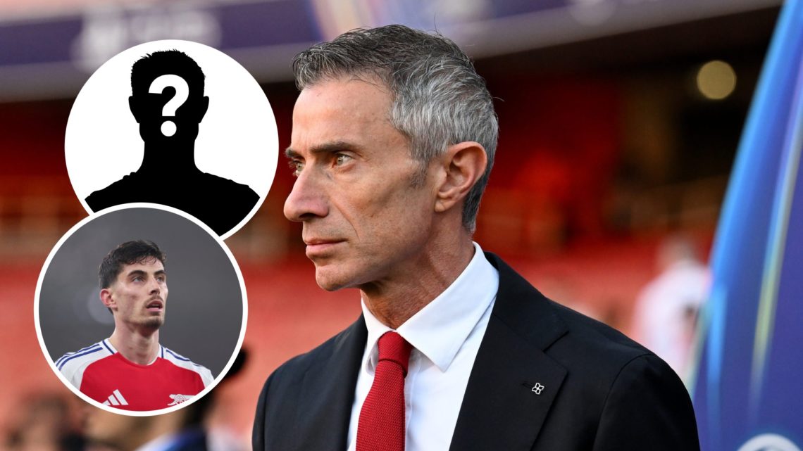 Arsenal director Andrea Berta with insets of Kai Havertz and mystery silhouette