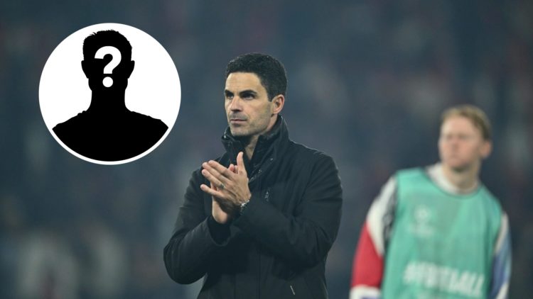 Arsenal manager Mikel Arteta with an inset of mystery silhouette