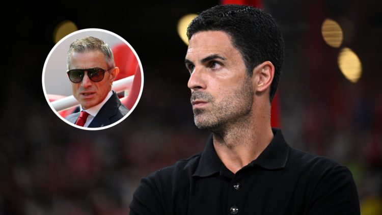 Arsenal manager Mikel Arteta with inset of Andrea Berta