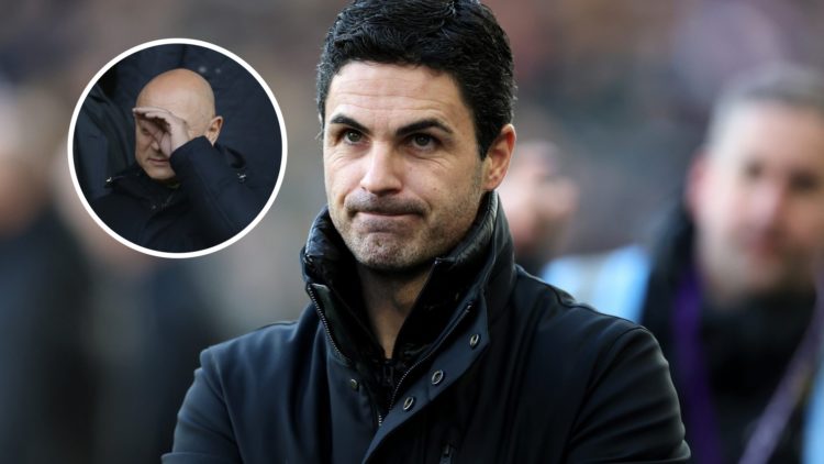 Arsenal manager Mikel Arteta with inset of Tottenham chairman Daniel Levy
