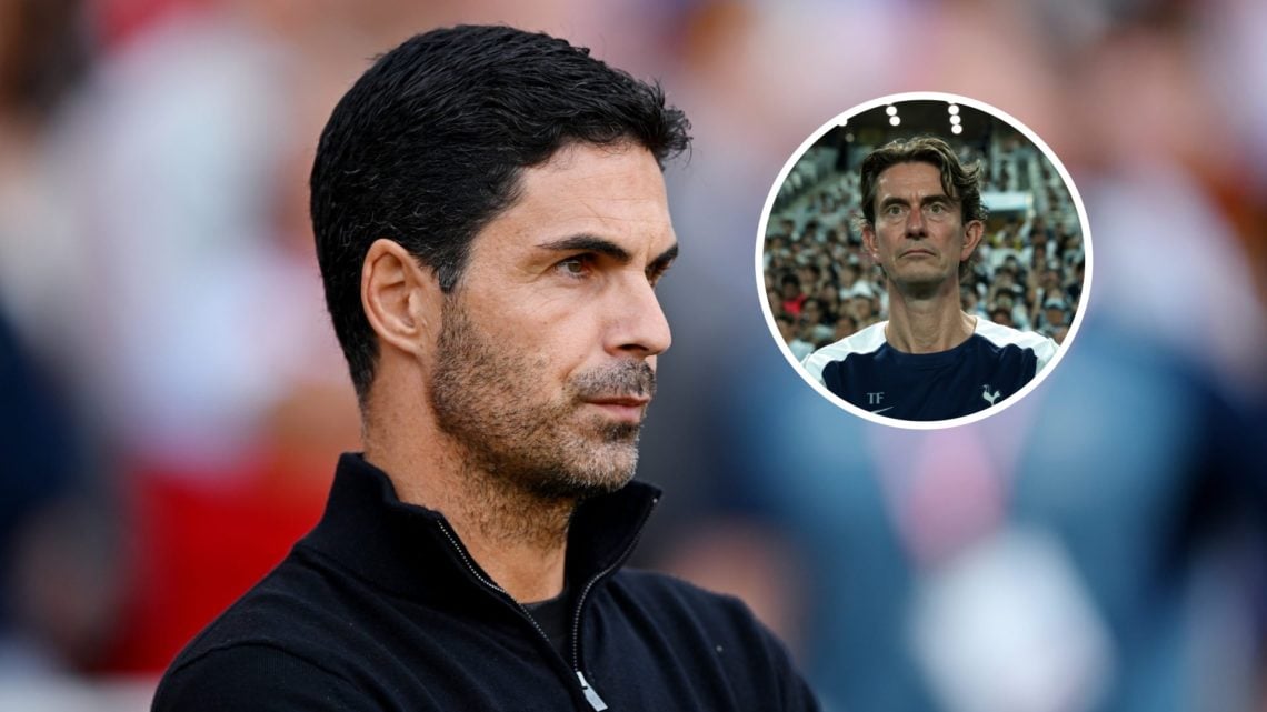 Arsenal manager Mikel Arteta with inset of Tottenham Hotspur manager Thomas Frank