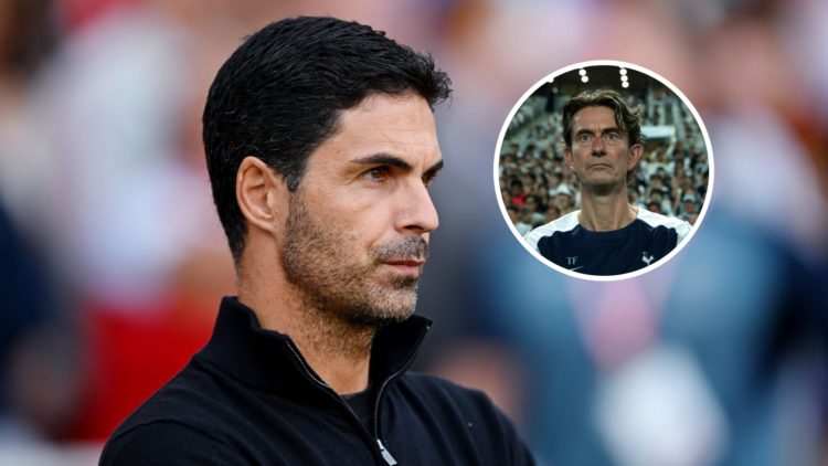 Arsenal manager Mikel Arteta with inset of Tottenham Hotspur manager Thomas Frank