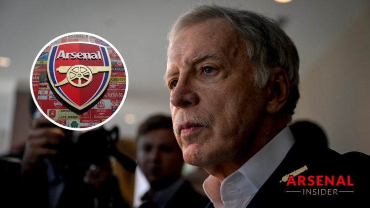 Arsenal owner Stan Kroenke with inset of Arsenal badge