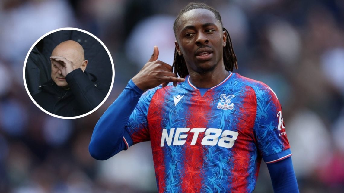 Crystal Palace forward Eberechi Eze with inset of Tottenham Hotspur chairman Daniel Levy