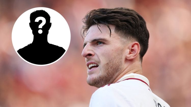 Declan Rice of Arsenal during the Premier League match between Manchester United and Arsenal at Old Trafford, with mystery player inset.