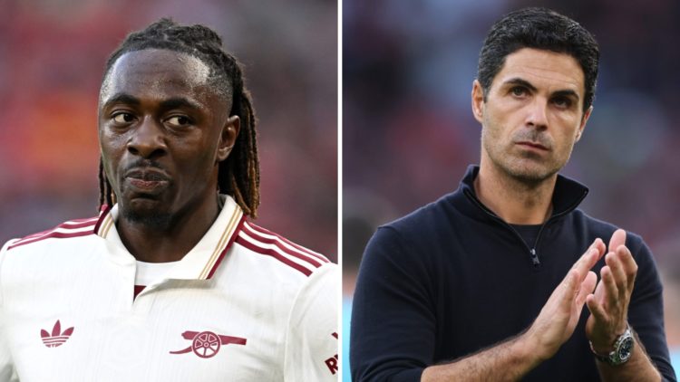 A split image featuring Arsenal star Eberechi Eze and Mikel Arteta in the defeat to Liverpool