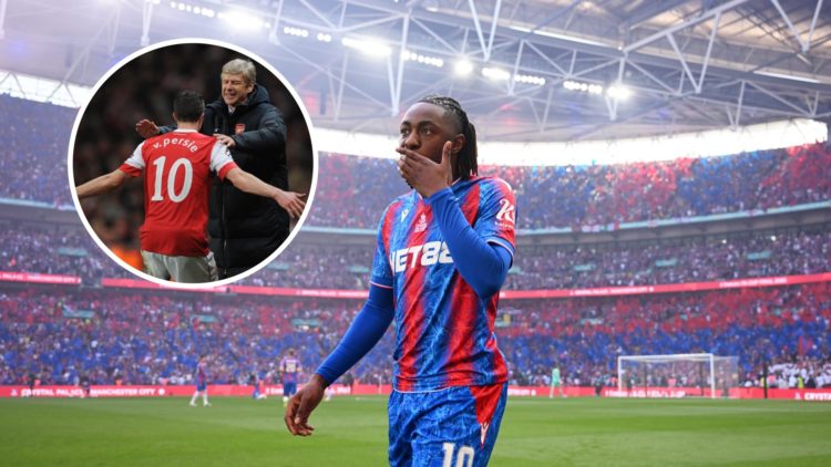 Eberechi Eze of Crystal Palace looks on prior to the Emirates FA Cup Final match between Crystal Palace and Manchester City at Wembley Stadium, wit...