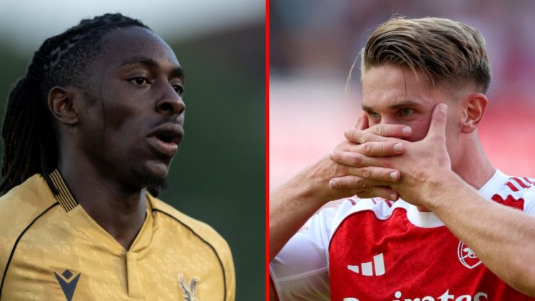 Split image of (L) Eberechi Eze during the pre-season friendly match between Crawley Town and Crystal Palace and (R) Viktor Gyokeres during the pre...