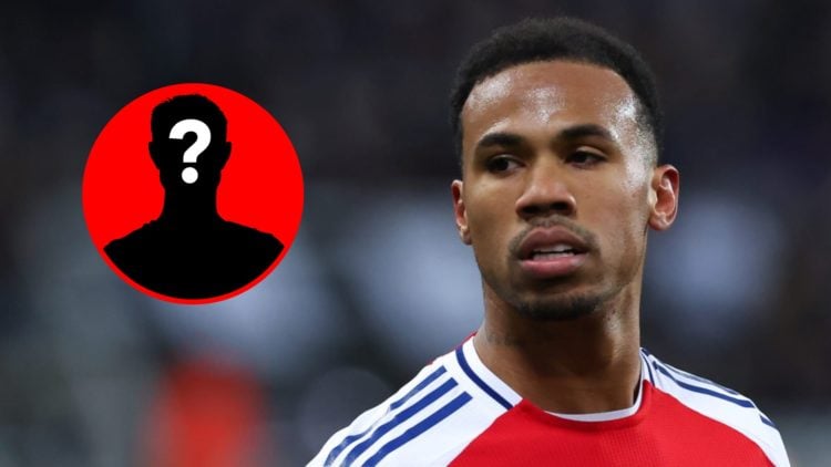 Gabriel Magalhaes during the Carabao Cup match between Newcastle United and Arsenal, inset, mystery icon.