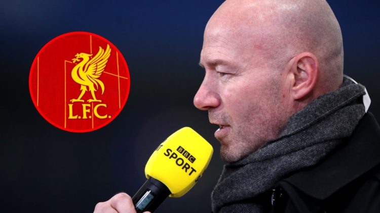 Alan Shearer during the FA Cup match between Leicester City and Manchester United, inset, a detailed view of the badge of Liverpool during the UEFA...