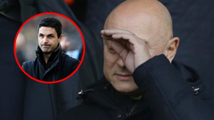 Tottenham Chairman Daniel Levy during the FA Cup match between Southampton and Tottenham, inset, Mikel Arteta prior to the Premier League match bet...