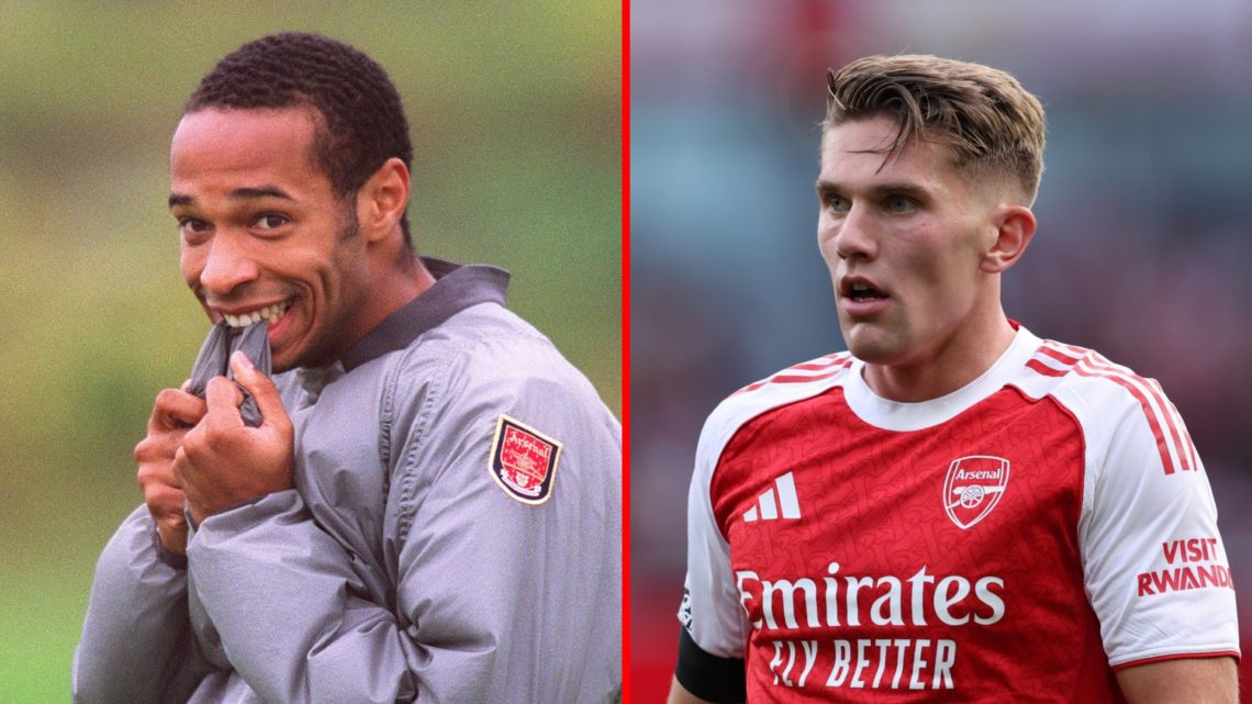 Split image of (L) Thierry Henry during an Arsenal Training Session in 2001 and (R) Viktor Gyokeres during the Premier League match between Arsenal...