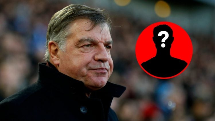 Sam Allardyce when he was West Ham manager during the match between West Ham and Arsenal, inset, mystery icon.