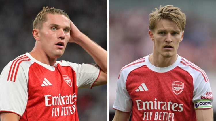 Viktor Gyokeres of Arsenal reacts during the Pre-Season Friendly match between Arsenal and Tottenham Hotspur at Kai Tak Sports Park (L), Martin Ode...