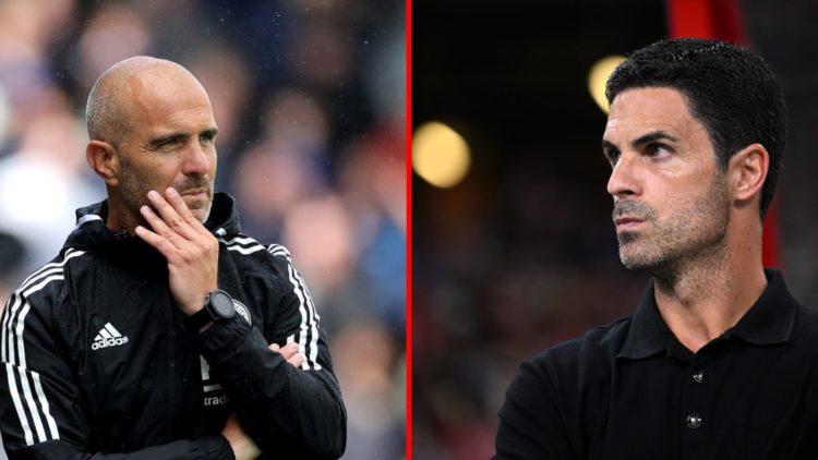 Split image of (L) Enzo Maresca during the pre season friendly match between Northampton Town and Leicester City and (R) Mikel Arteta during the Pr...