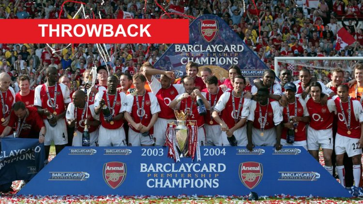 Arsenal's 'Invincible' side celebrate lifting the Premier League title in 2004.