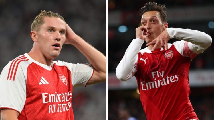 Viktor Gyokeres of Arsenal reacts during the Pre-Season Friendly match between Arsenal and Tottenham Hotspur at Kai Tak Sports Park (L), Mesut Ozil...