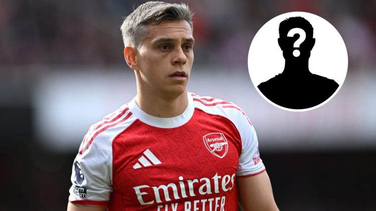 Leandro Trossard of Arsenal during the Premier League match between Arsenal FC and Newcastle United FC at Emirates Stadium, with mystery player inset.